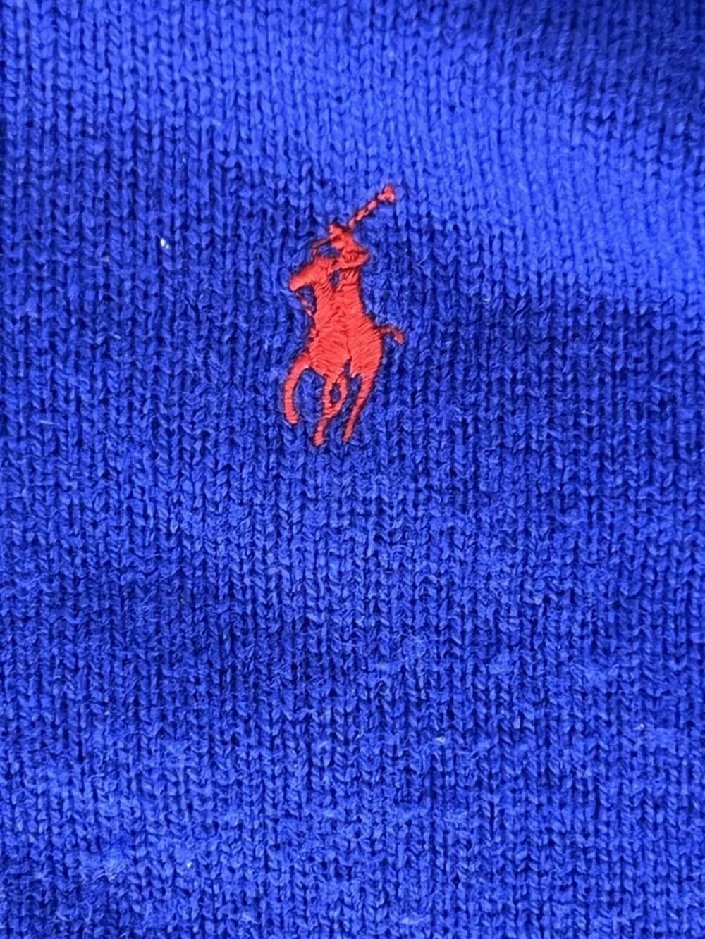 Polo Ralph Lauren Mens XL Blue Lambswool V-Neck Sweater With Red Logo